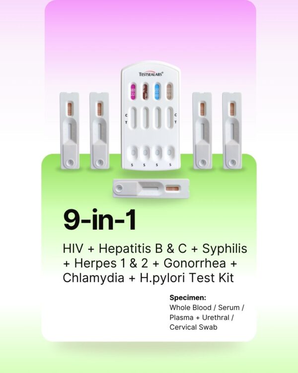9-in-1 STD Test Kit (Blood & Swab): H. Pylori, HIV, Hepatitis B & C, Syphilis, Herpes (HSV-1 & 2), Gonorrhea, Chlamydia